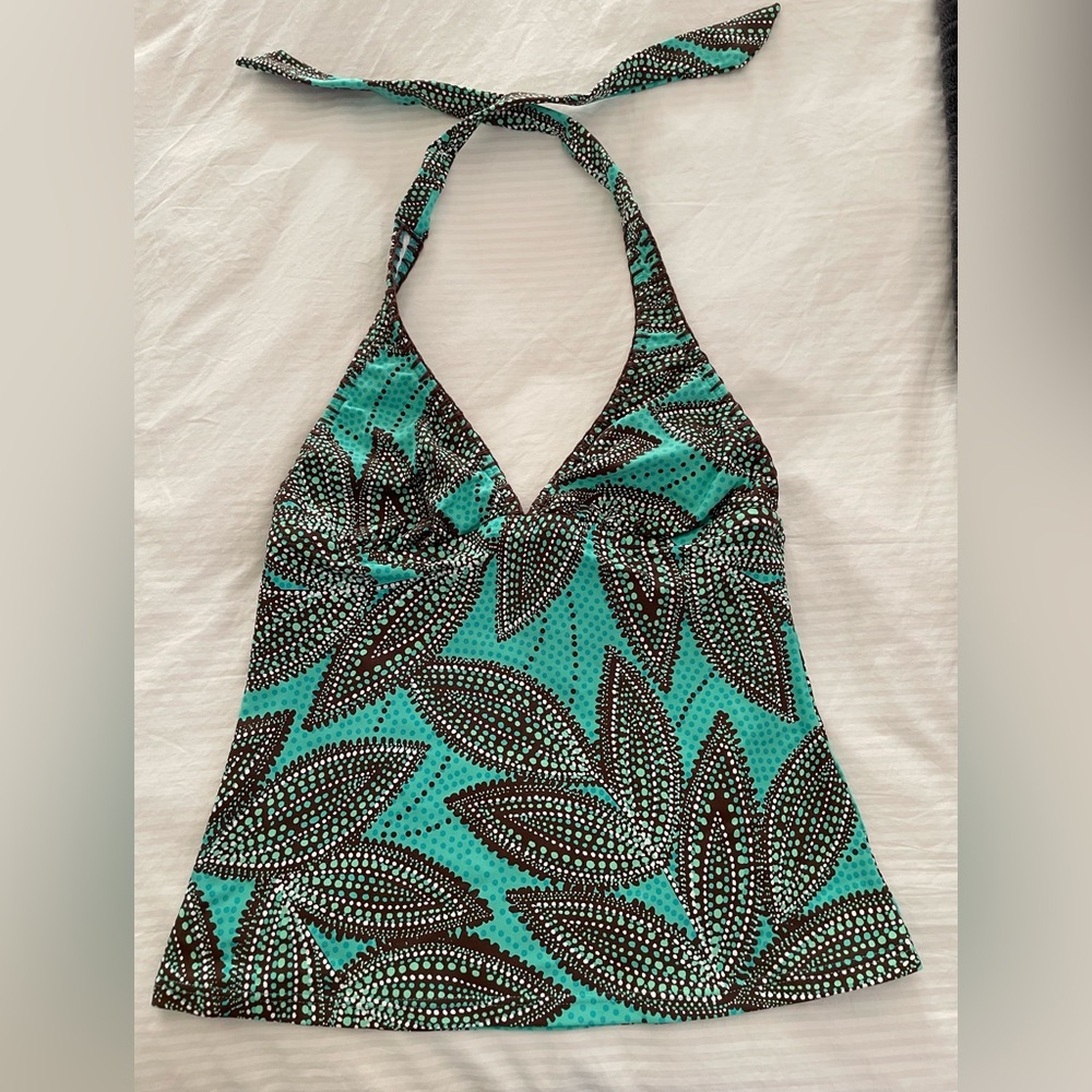 Leilani Halter Tankini Swim Suit Top Green/Brown Lined Wire Cups